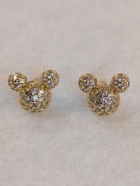 Mickey Mouse Gold Toned And Rhinestone Stud Earrings
